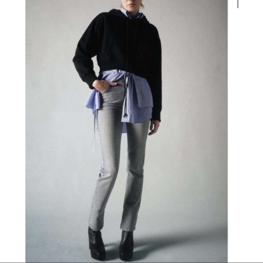 Zara super high rise slim leg GREY Jean with spilt | USA 2